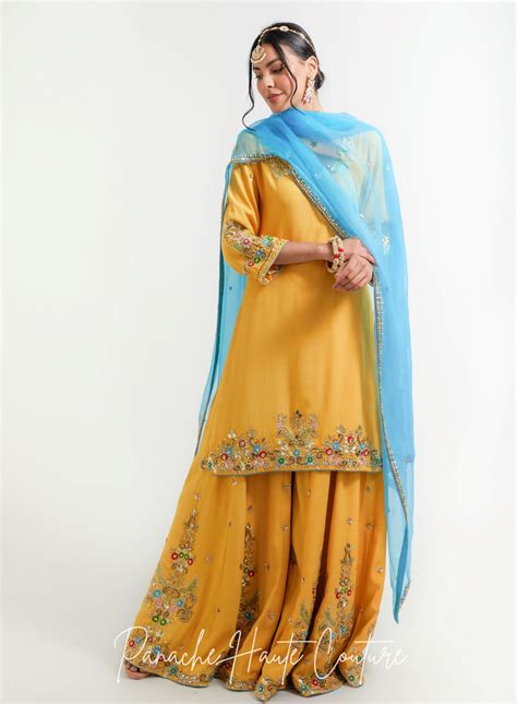 Pale Yellow Wedding Sharara Set Maysa Online – Panache Haute Couture