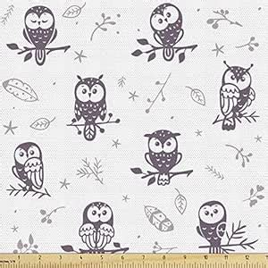 Lunarable Doodle Fabric by The Yard, Silhouette Owl Characters with ...