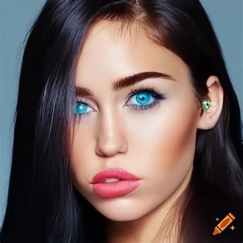 Portrait of a beautiful woman with tan skin and blue eyes on Craiyon