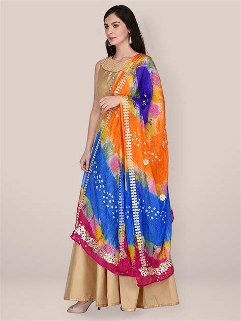 Multicoloured Bandhani Silk dupatta Dupatta Bazaar