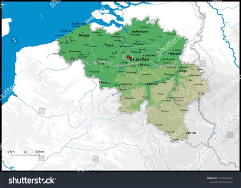 Vektor Stok High Detailed Belgium Physical Map Cities (Tanpa Royalti) 1433622452 | Shutterstock