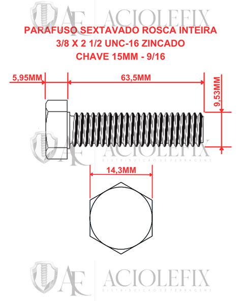 Parafuso Sextavado Rosca Inteira 3/8 x 2 1/2 Unc-16 Zincado - Aciole Fix