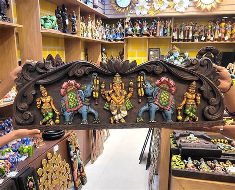Gaja Ganesha With Double Elephant & Two Lady 36 Inch Vagai Wooden Carv ...