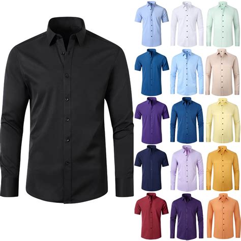 Elvqul Long Sleeve Shirts for Men Solid Button up Cotton Mens Tops ...