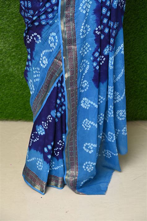 Buy Traditional Pure Cotton Handmade Bandhani - Dark Blue with Light ...