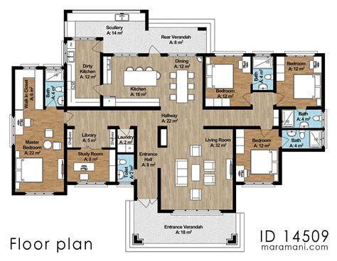 4 Bedroom House - ID 14509 | Bungalow floor plans, Model house plan ...