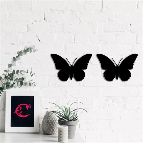 Set of 2 "Butterflies" Black Engineered Wood Wall Art Cutout, Ready to ...