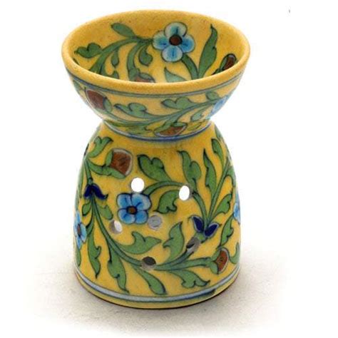 Jaipur Blue Pottery Aroma Oil Diffuser in Yellow Base With Turquoise F ...