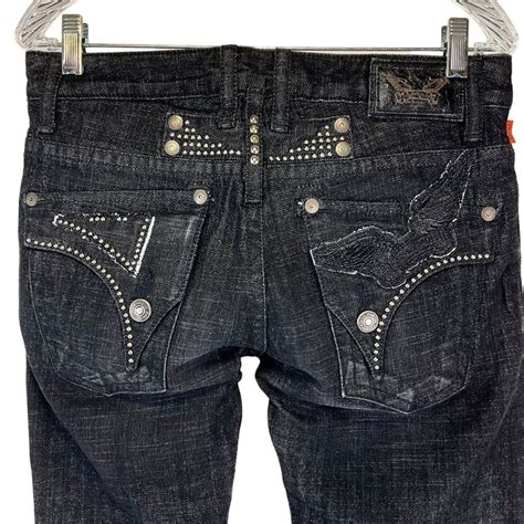 Robins Jeans Men's Sz 31 Black BD5095 Long Flap Studded Straight Leg ...