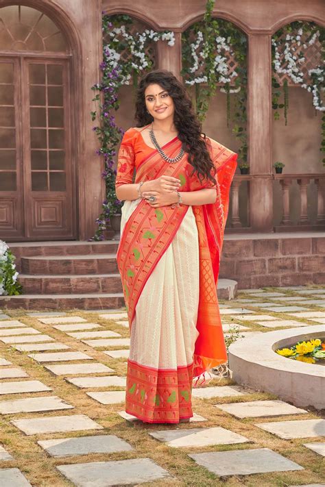 Paithani silk saree with Embroidery work and handprint saree – Dakshin ...