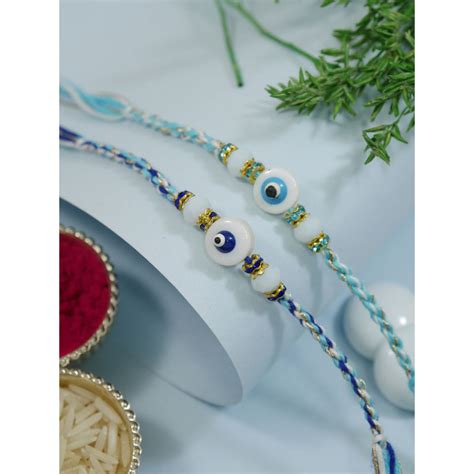 Buy I Jewels Blue Enamel Evil Eye Rakhi Gift Set Online
