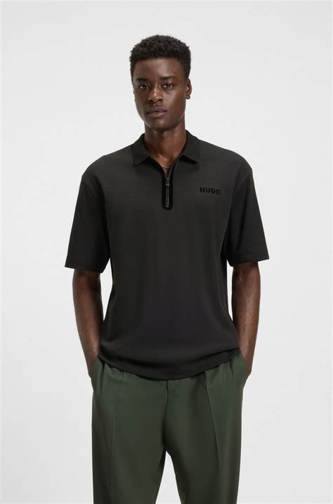 HUGO - Polo shirt with zip placket - Black