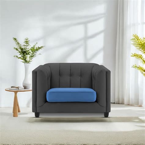 Sinclair 1 Seater Sofa Set for Living Room (Blue Black Colour) Premium