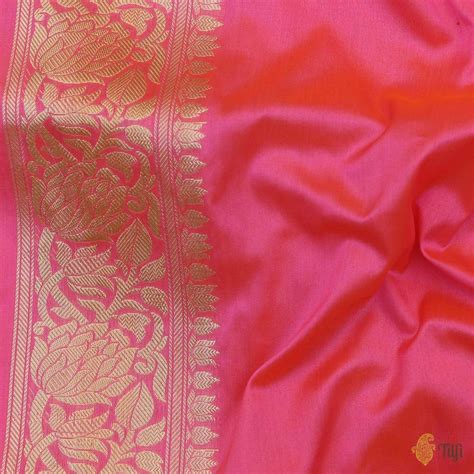 Orange-Gulabi Pink Pure Katan Silk Banarasi Handloom Saree - Tilfi