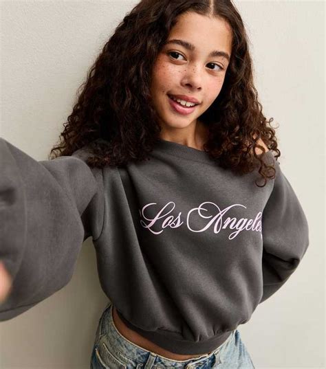 Girls Grey Los Angeles Off Shoulder Sweatshirt | New Look