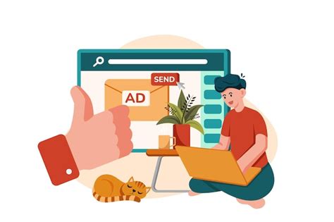 Marketing employee sending marketing mail from home | Premium Vector