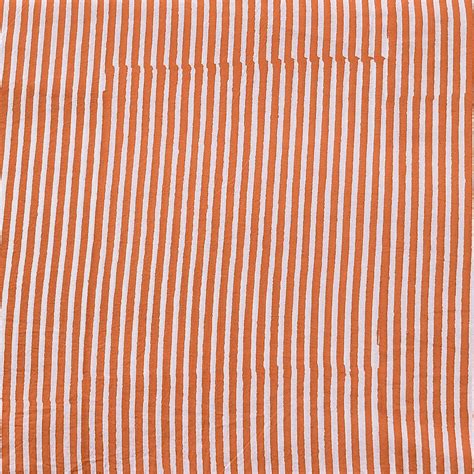 Pure Cotton Jaipuri White With Orange Stripes Hand Block Print Fabric ...