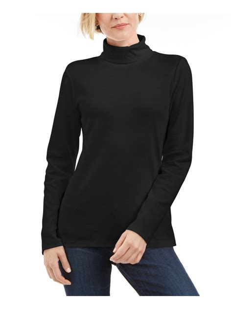 KAREN SCOTT SPORT Womens Black Stretch Ribbed Cuffed Long Sleeve Turtle ...