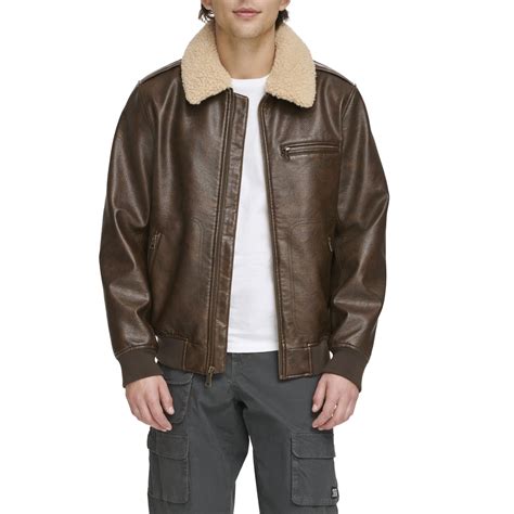 Levi's Men's Faux Leather Aviator Bomber Jacket with Sherpa Collar ...