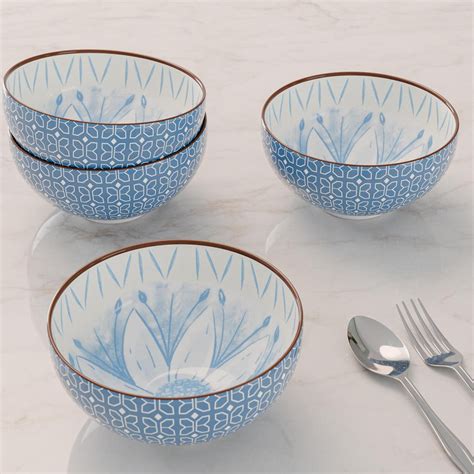 Blue Flower Printed Bowl Set of 4, 330 ML – The Earth Store