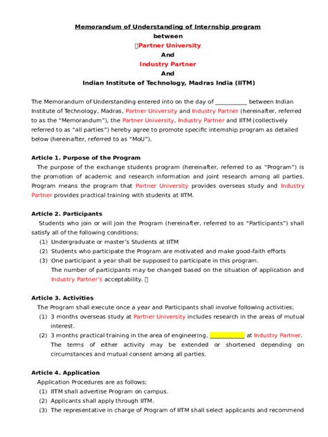IITMGeneric MoU TemplateNew Doc Template | pdfFiller