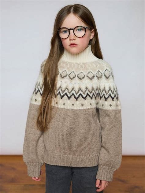 The Little Tailor Kids' Wool Blend Fair Isle Diamond Jumper, Mouse
