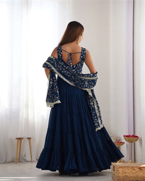 Rama Color Georgette Three Layer Ruffle Style Anarkali Suit – subhvastra