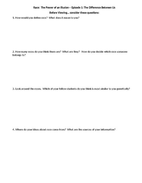 Race The Power of an illusion - Worksheet - Race: The Power of an ...