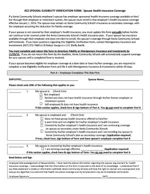 Fillable Online XCS SPOUSAL ELIGIBILITY VERIFICATION FORM Spouse Health ...