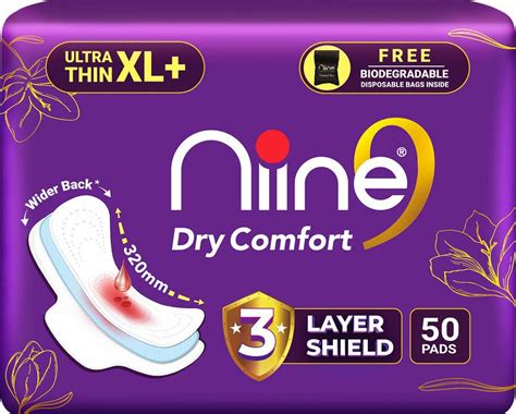 niine Dry Comfort Ultra Thin XL+ Sanitary Napkins With 3 Layer Shield ...