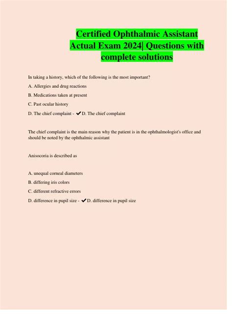 Certified Ophthalmic Assistant Actual Exam 2024| Questions with ...