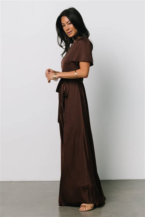 Agnes Satin Maxi Dress | Brown Floral | Baltic Born