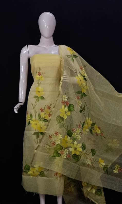 Kota Doria Hand Brush Painted Salwar Suit - Leheriya.com