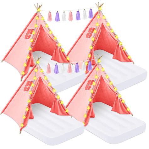 Amazon.com: PLULON 4 Pack Teepee Tent for Kids Girls Slumber Party Tents Bulk Kids Sleepover ...