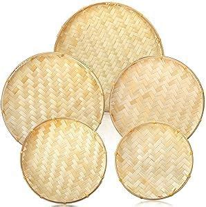 Wooden Tray, Natural Bamboo Woven Plates – Round Bamboo Trays for ...