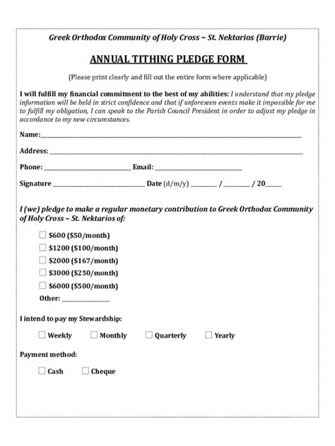 Fillable Online ANNUAL TITHING PLEDGE FORM Fax Email Print - pdfFiller