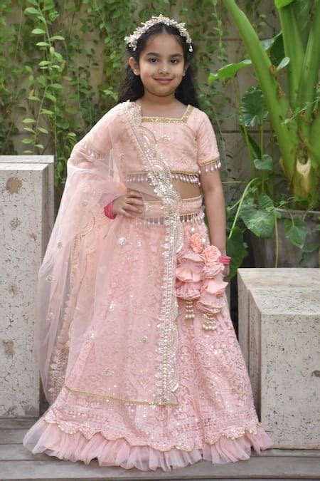Buy Peach Georgette, Organza Sequins, Embroidery Lehenga Set For Girls ...