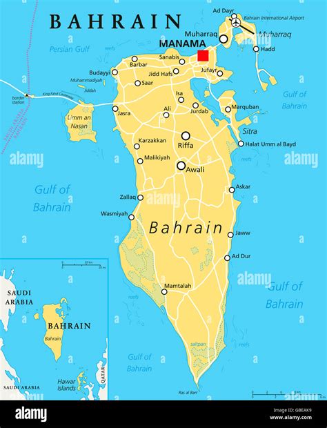 Bahrain political map with capital Manama. Island country Stock Photo: 110339133 - Alamy
