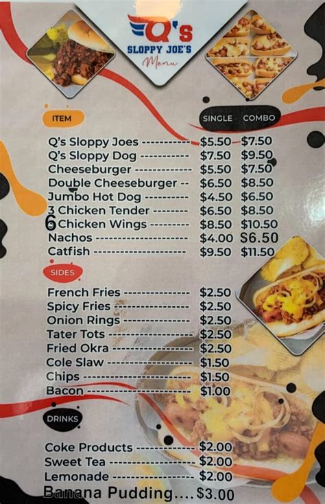 Sloppy Joes Menu
