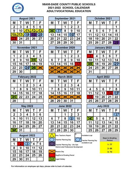 Calendario Escolar 2021 A 2022 Miami Dade 2021 2022 Calendario ...