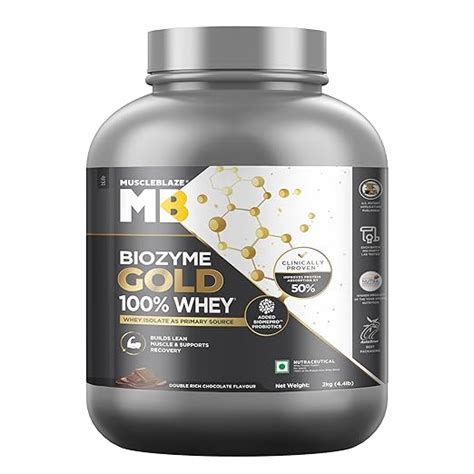 MuscleBlaze Biozyme Gold 100% Whey Protein (Double Rich Chocolate, 2kg ...
