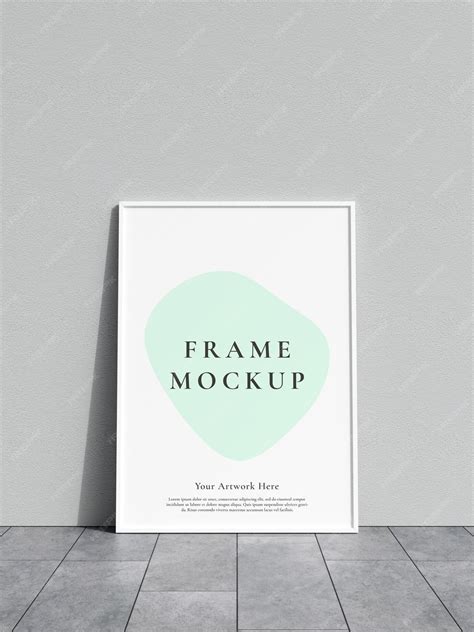 Premium PSD | Frame mockup leaning against a white wall on the marble floor