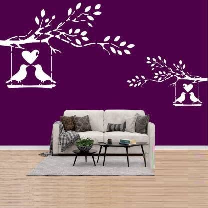 Kayra Decor Couple Birds in cage Wall Design Stencils For Wall Painting ...
