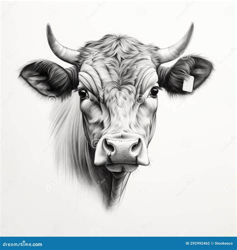 Elegant Hyper-detailed Cow Drawing on White Background Stock Photo ...