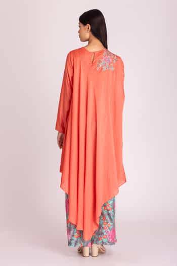 Buy Peach Cotton, Silk Sequins, Embroidery Patchwork Kaftan And Printed ...