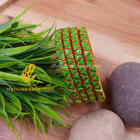 Kundan Single Line Bangles – Mayilina Creations