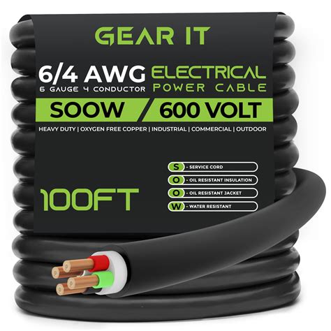 GearIT 6/4 6 AWG Portable Power Cable (100 Feet - 4 Conductor) SOOW ...