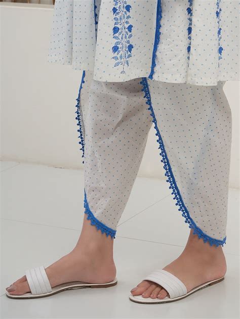 White Blue Hand Block Printed Cotton Dhoti Pants