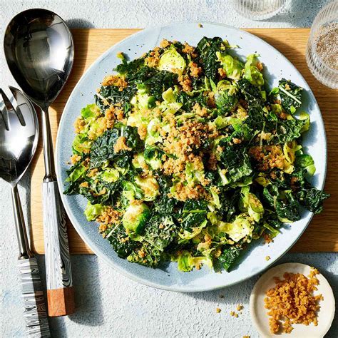Kale & Shaved Brussels Sprouts Salad with Avocado Caesar Dressing