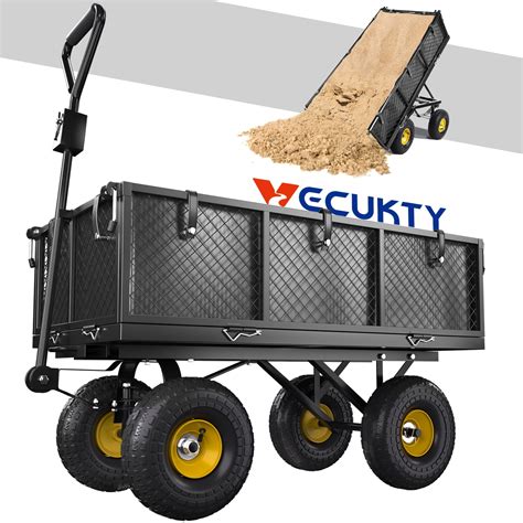 Vecukty Heavy Duty Steel Garden Cart, 600 lbs Outdoor Utility Yard ...